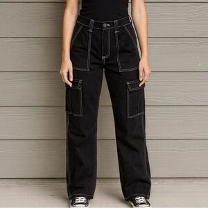 BDG Black Cargo Pants with White Topstitching